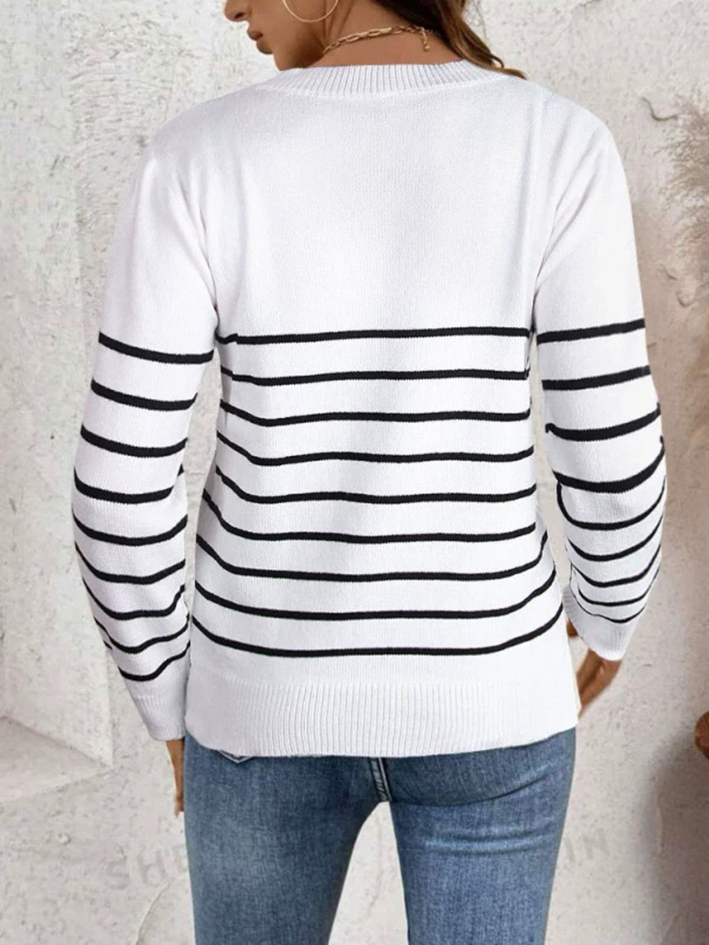 ZARA Fall Winter Contrast Stripe Round Neck Pullover Long Sleeve Sweater